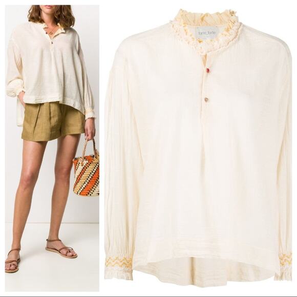 Forte Forte Ruffle-neck Half-button Boho Blouse Size S in Ivory NWT - Picture 1 of 15